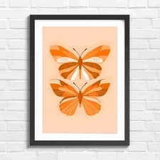 Image of Stylized Orange Butterfly Symmetry Orange Framed Wall Art Print Large Picture