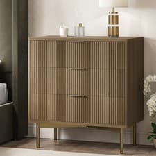 Image of Dark Wood Ribbed Chest of 3 Drawers - Valencia VLC021