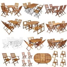 Image of Solid Acacia Wood Garden Table Chair Set Kitchen Furniture Folding Dining Set