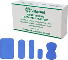 Image of Blue Detectable Plasters – Box of 100 Assorted Plasters for Catering Kitchens an