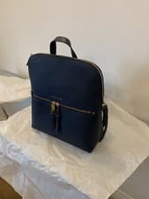 Image of Michael Kors Rhea ZipMedium Slim Backpack Rucksack Pebble Navy Blue Faux Leather