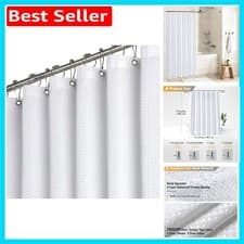 Image of Weighted White Waffle Shower Curtain, 100% Waterproof, 182x182cm with Hooks