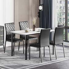 Image of Dining Table and Chairs Set of 4,Marble Effect Dining Table with 4 Dining Chairs