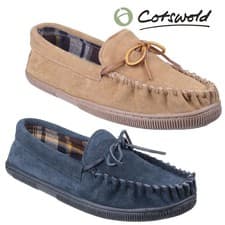 Image of Mens Moccasin Slippers Cotswold Suede Leather Comfy Warm Lightweight Indoor Shoe