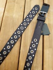Image of 34" Waist Unisex ALLSAINTS Black Leather BELT Studs & Eyelets NEW