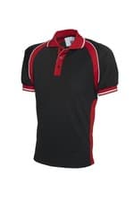 Image of UNEEK Sports Polo Shirt in Black & Red, Casual Pique Knit Top Contrast Colours