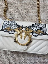 Image of Pinko Tiger Love Bag Embroidered Rare Bag Cream Colour