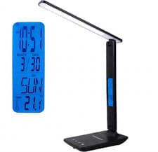 Image of LED Desk Lamp Touch Control USB Powered Clock Temperature Display Black Modern