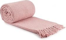 Image of Emma Barclay Honeycomb Cotton Waffle Throw Blanket Blush Pink 228x254cm Sofa Bed