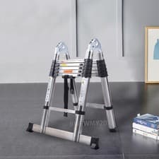 Image of 3.8m Telescopic Ladder Extendable Multi-Purpose Steel 1.9+1.9m Folding Ladder