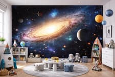Image of Space bedroom photo wall mural large kids bedroom wall mural 312x219cm planets