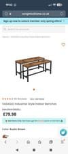 Image of VASAGLE Set of 2 Table Benches Indoor Benches Durable Metal Frame Vintage KTB33X