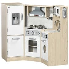 Image of HOMCOM Corner Kids Kitchen w/ Sound Light, Phone, Microwave, Oven, Range Hood