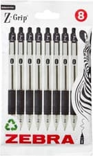 Image of Zebra Pen Z Grip Black Ballpoint with Pocket Clip (Pack of 8) - Fast Delivery