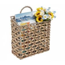 Image of Magazine Holder, Woven Magazine Rack, Hanging Wall Basket with Handle, Rattan...
