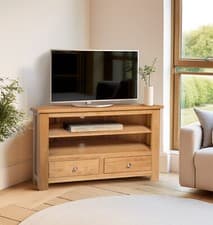 Image of Corner TV Stand, Oak Media Cabinet, TV Cabinet with Storage, Entertainment Table