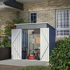 Image of Garden Shed Pent Roof 4X6FT Metal Free Foundation Base Storage House Grey