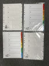 Image of 4 x 5 Part Divider A4 Dividers Numbered Coloured Plastic Tabs Subject Reinforced