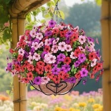 Image of Hanging Artificial Flowers Basket Hanging Planter for Yard Outdoor Indoor