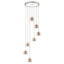 Image of Refined Lighting Lewisham 7 Glass Shade Ceiling Pendant Light In Chrome & Copper