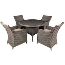 Image of Garden Dining Set, 5-Piece, Glass Table Top, Chairs x 4, Chester Rattan - Brown