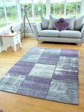 Image of New Mauve Grey Silver Cream Blocks Modern Small Large Thick Soft Floor Mat Rugs