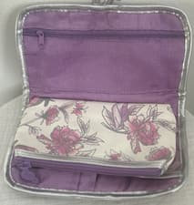 Image of Anna Sui Pouch Makeup Bag Case 9”x5” Floral Multi Compartment Vintage New Purple
