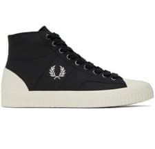 Image of FRED PERRY HUGHES MID NUBUCK TRAINERS, BLACK/ ECRU, B6332-D57, SIZE 8 UK, EU42