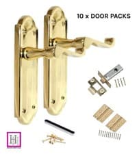 Image of Lever Door Handles Brass Finish Victorian Scroll Ashford plus Hinges & Latch