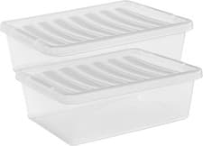 Image of 2 x Clear Underbed Storage Boxes 32 Litre Plastic Stackable Containers with Lids