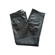 Image of M&S Black Faux Leather Trousers Size 12 BNWT Straight Leg High Rise