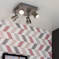Image of Square Ceiling Light Fitting Brushed Chrome 4 Way Spotlight Heads LED Bulbs