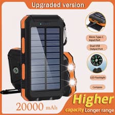 Image of Fast Charging 20000 mAh Solar Power Bank with Dual USB Ports & Flashlights-UK