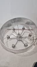 Image of 6 Light Drum Chandelier Featuring A Natural Linen Shade And A Brushed Nickel