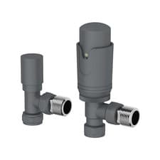 Image of Angled Anthracite Thermostatic Radiator Valve Pack - 15mm Grey Central Heating
