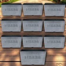 Image of Herb Planter Window Box Grey Rustic Trough Pots Indoor Outdoor