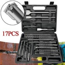Image of SDS Plus Hammer Drill & Chisel Bit Set Masonry Concrete Tile Brick 17PC Tool Kit