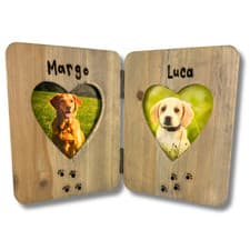 Image of Personalised Pet Double Photo Frame – Heart Shaped Dog or Cat Gift