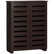 Image of HOMCOM Shoe Storage Cabinet with Slatted Doors for 15 Pairs of Shoes Brown