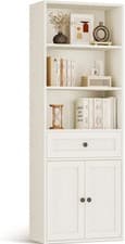 Image of Coleshome 5-Tier Bookcase with Doors and Cabinet, Bookshelf 5 Tier, White