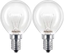 Image of 2x Philips 40W 230V SES E14 Dimmable 2700K Warm White P45 Round Clear