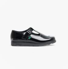Image of Kickers Fragma T-BAR Girls Patent Leather Touch Fasten Patent Black School Shoes