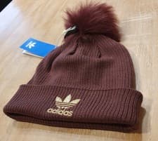 Image of Adidas Originals Fur Pom Beanie Hat Bergundy Women's/Unisex