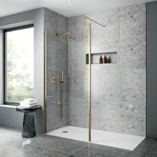 Image of Nuie Outer Framed Brushed Brass Wet Room Glass Screen 1100mm Wide