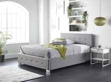 Image of Aspire Beds Upholstered Side Opening Storage Ottoman Grey Linen Velvet Fabrics