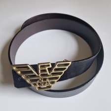Image of Giorgio Armani Eagle Logo Leather Belt Black