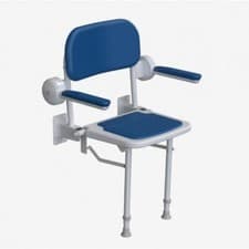 Image of AKW Shower Seat Wall Mounted Fold Up & Padded - Blue, Adjustable & Compact Seat