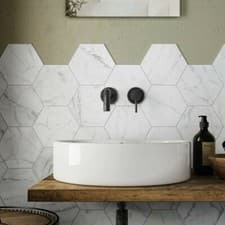 Image of White Hexagon Marble Porcelain Tiles Matt Wall Floor Kitchen Bathroom Tiles