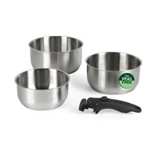 Image of Russell Hobbs 3-Piece Saucepan Set – 18/18/20cm, Detachable Clip-On Handle