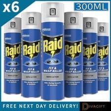 Image of 6 x RAID FLY & WASP KILLER RAPID ACTION SPRAY 300ML ELIMINATES FLYING INSECTS